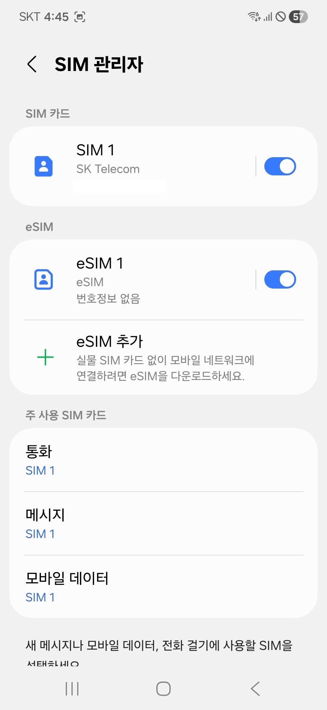 eSIM 끄기