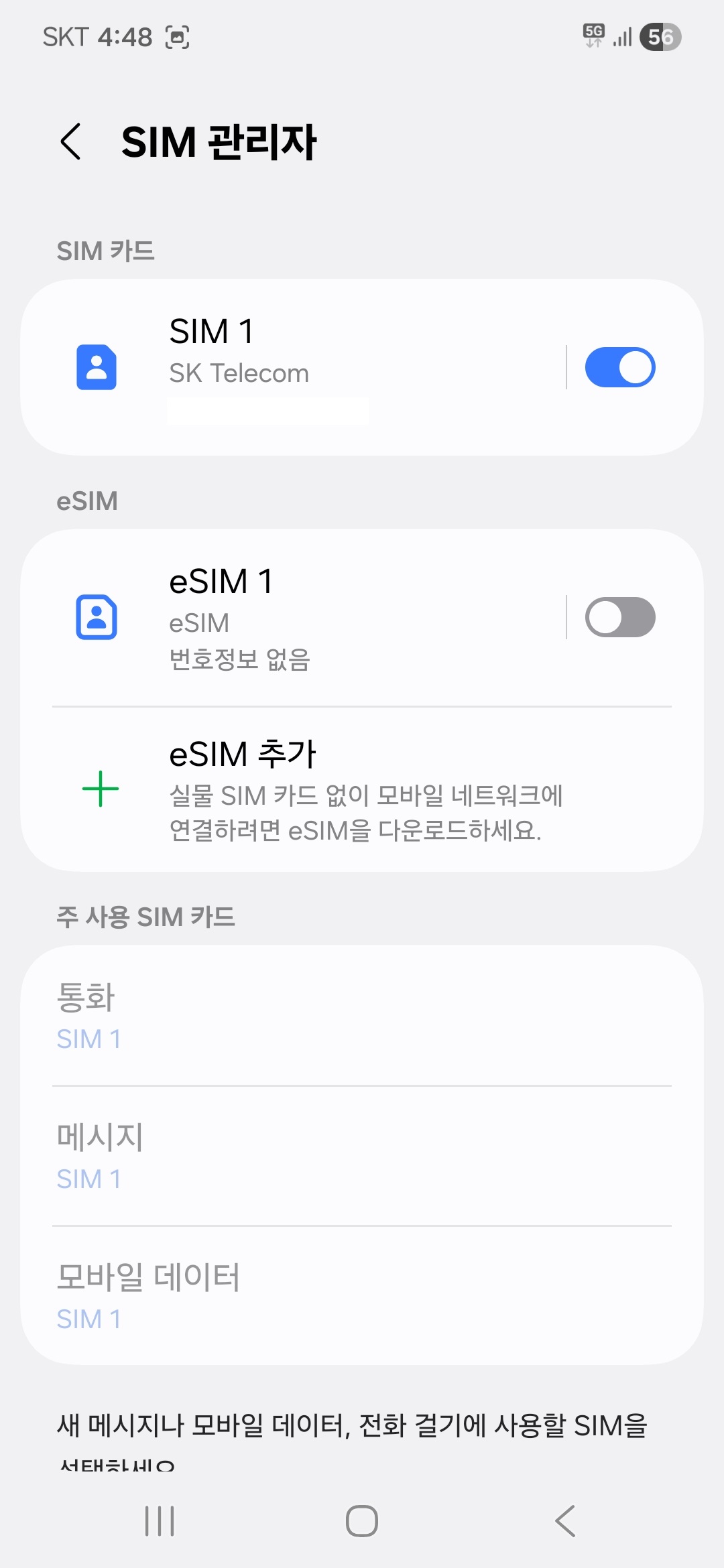 eSIM 켜기