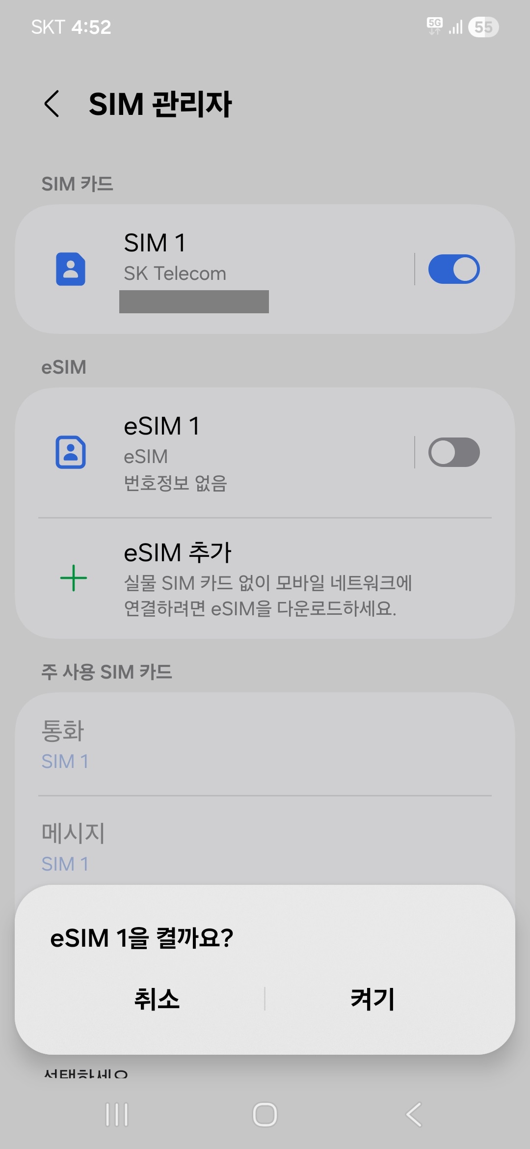eSIM 켜기